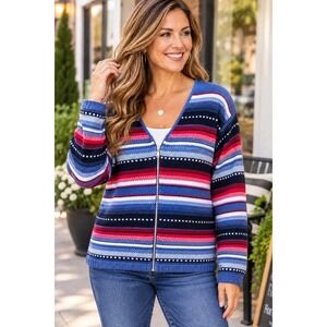 Vintage 90's Spunky L Cardigan Sweater Front Zip Fair Isle Nordic Light Layer